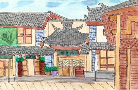 优秀写生作品-《古镇一...